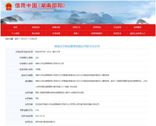 安全管理疏漏敲響警鐘 湖南大漢物業(yè)因未落實(shí)雙人值班制度受罰
